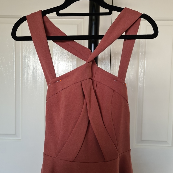 Knight Angel 8 Brown Crosses Halter Straps Flare Pleated Bodycon Maxi Midi Dress - Picture 3 of 11